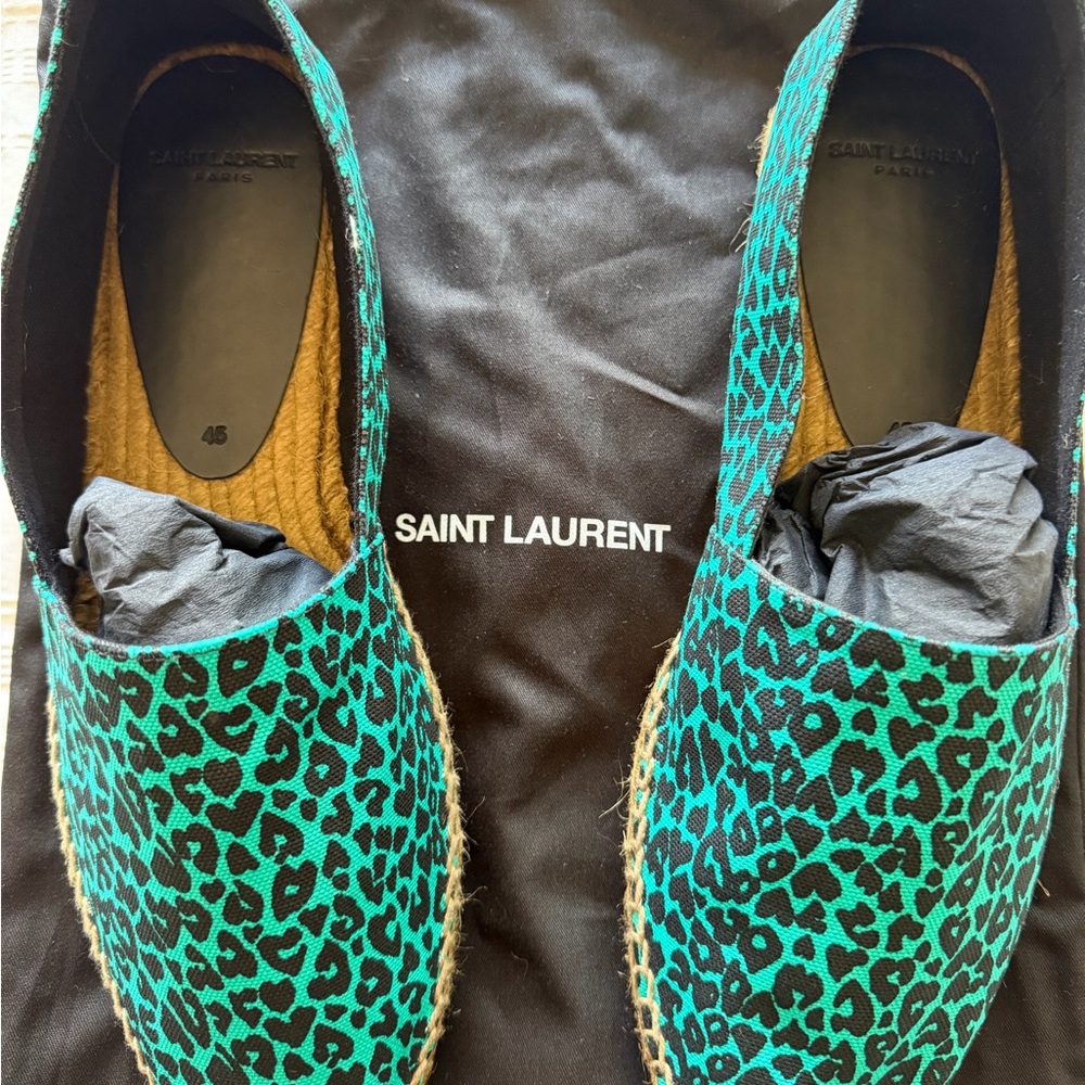 Saint Laurent Aqua Nero Leopard-Print Espadrilles